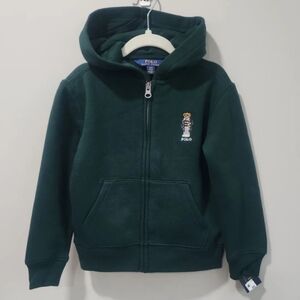 NWT Polo by Ralph Lauren Kids Dark Green Zip-Up Hoodie W/ Polo Bear Size 4T